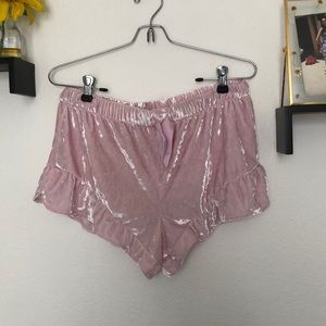 Velvet ruffled Pink Bedroom Shorts